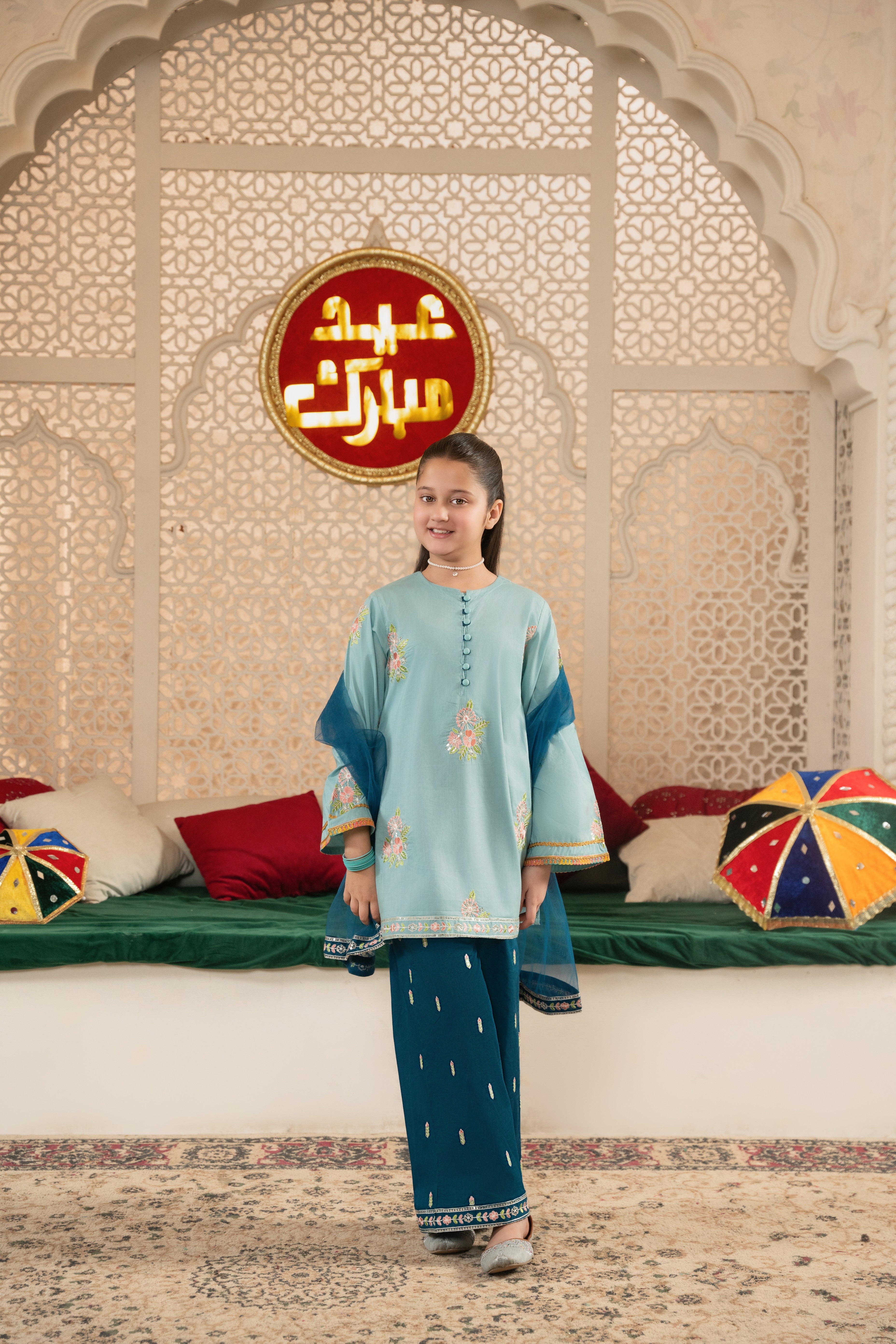 Girls 3-Piece Eastern Wear Suit – 100% Cotton Embroidered Festive Outfit