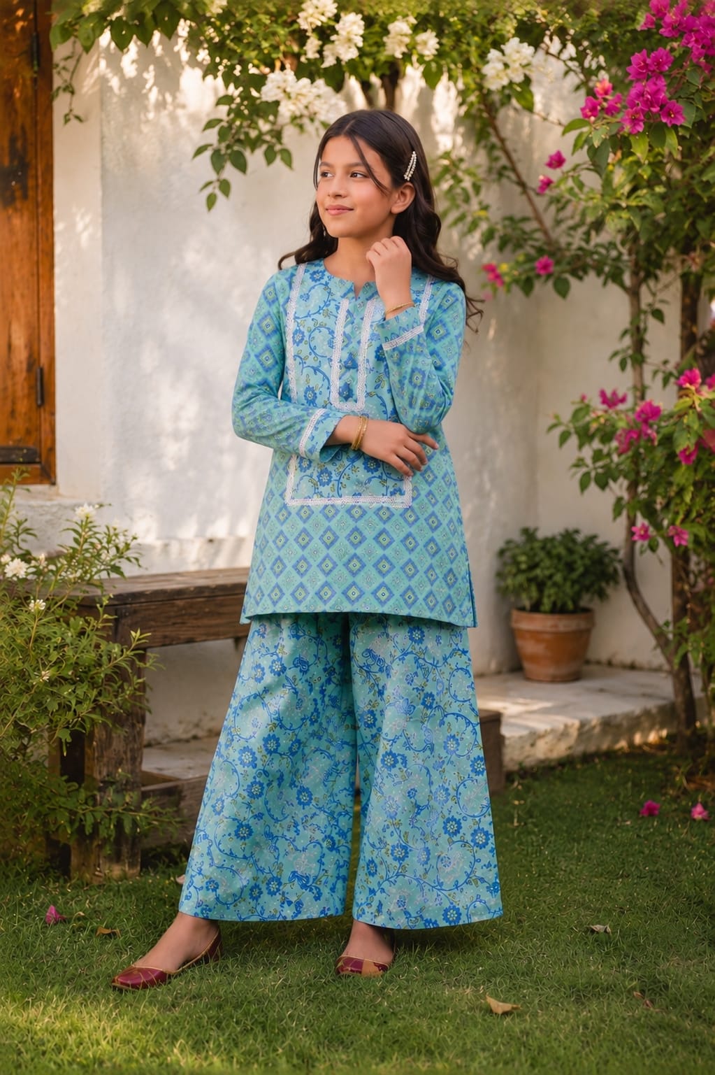 Floral Print Digital Lawn Co-Ord Set with Traditional Farshi Shalwar