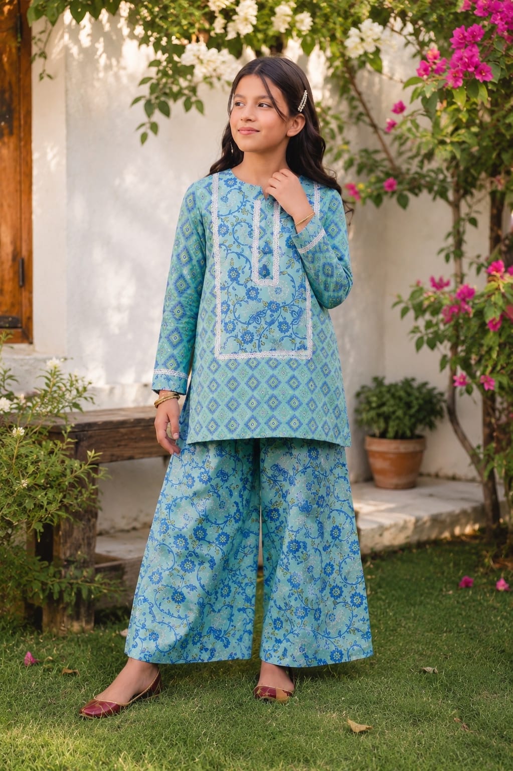 Floral Print Digital Lawn Co-Ord Set with Traditional Farshi Shalwar