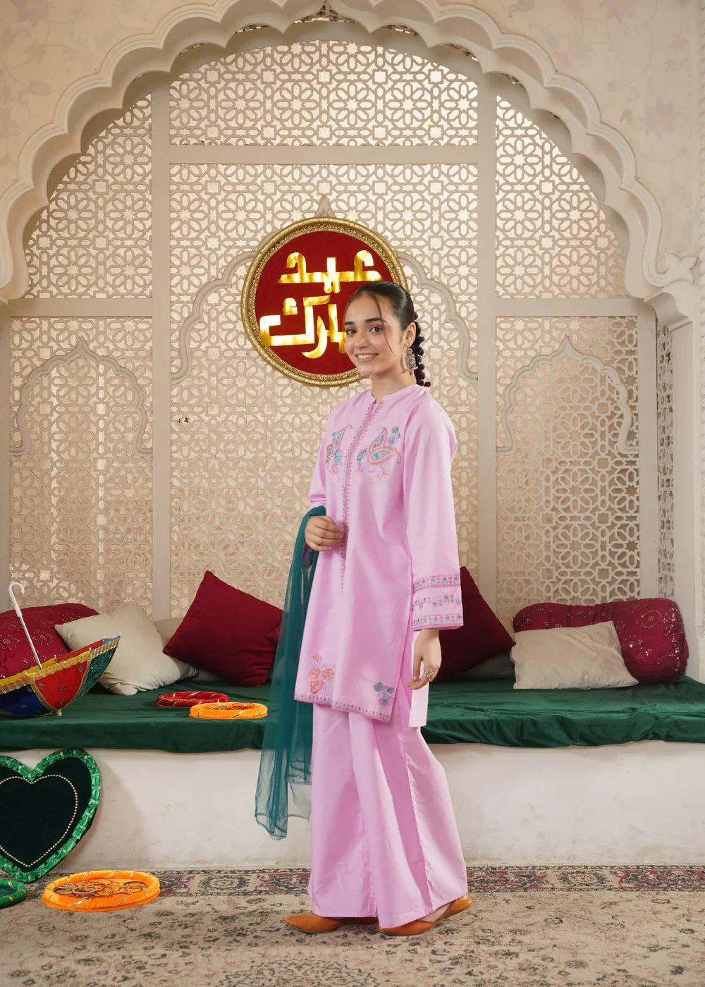 Girls' "Amethyst Meadow" Multi-Thread Embroidered 3-Piece Festive Set