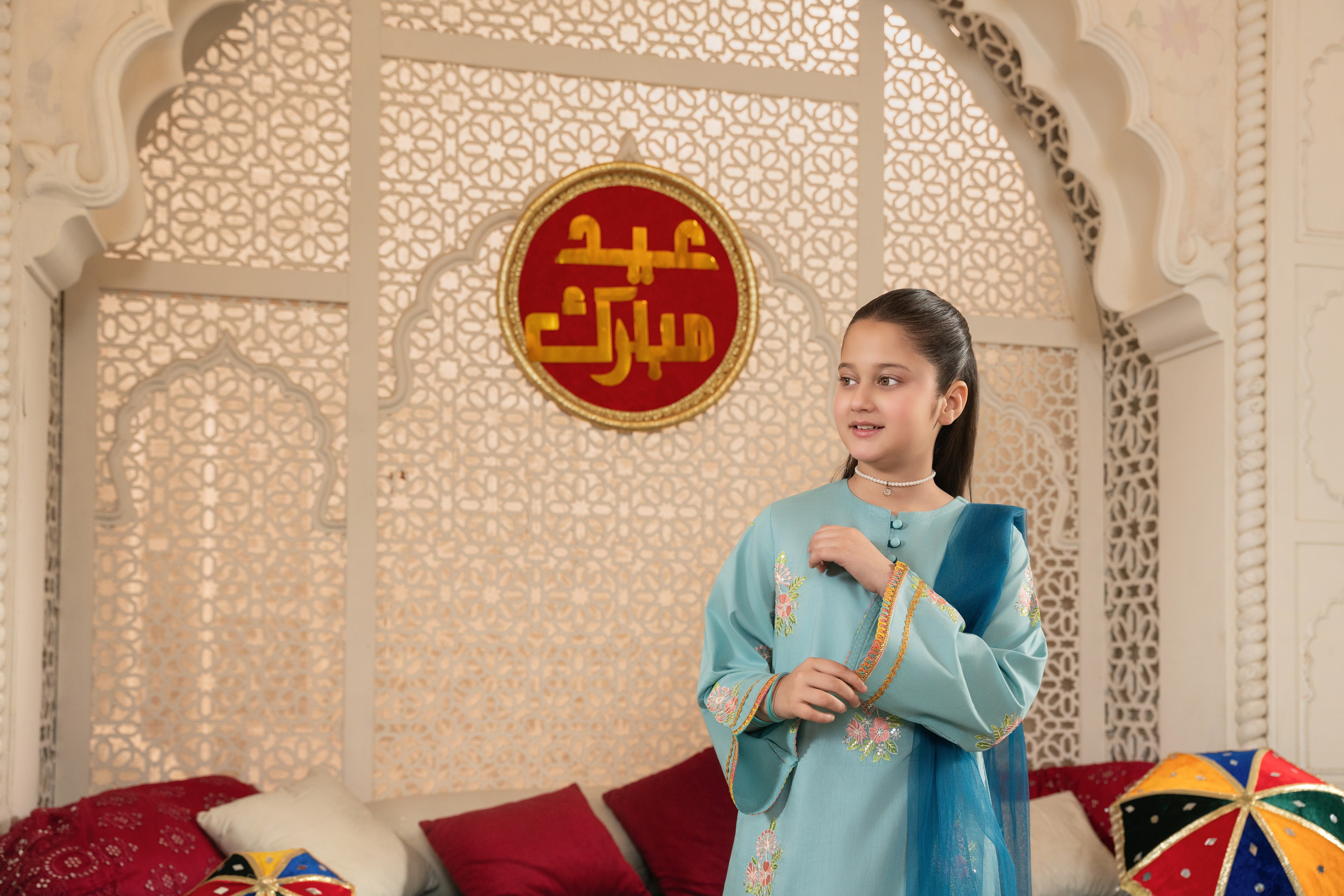 Girls 3-Piece Eastern Wear Suit – 100% Cotton Embroidered Festive Outfit