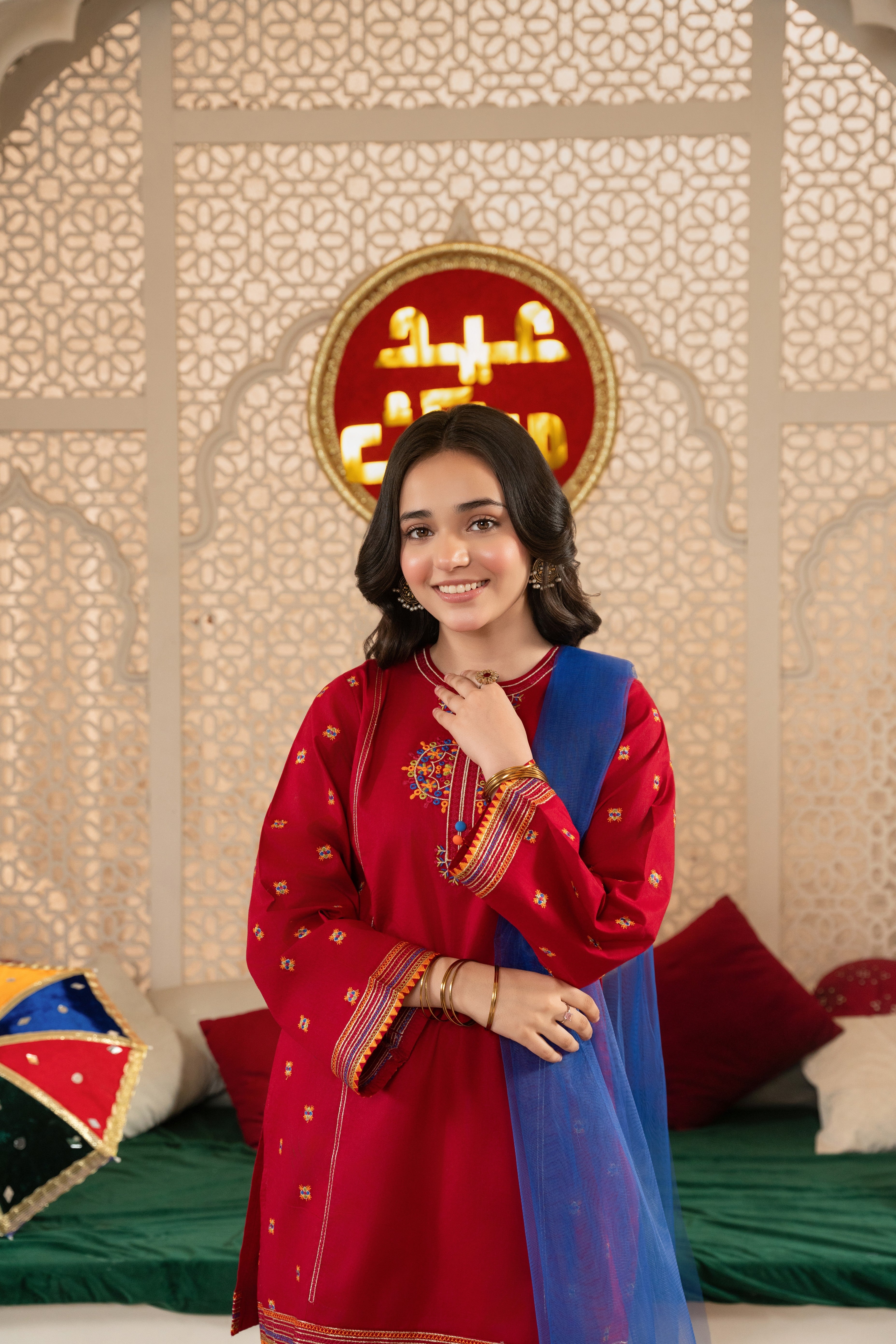 Girls Premium 3-Piece Embroidered Cotton Suit with Net Dupatta – Festive & Casual Wear