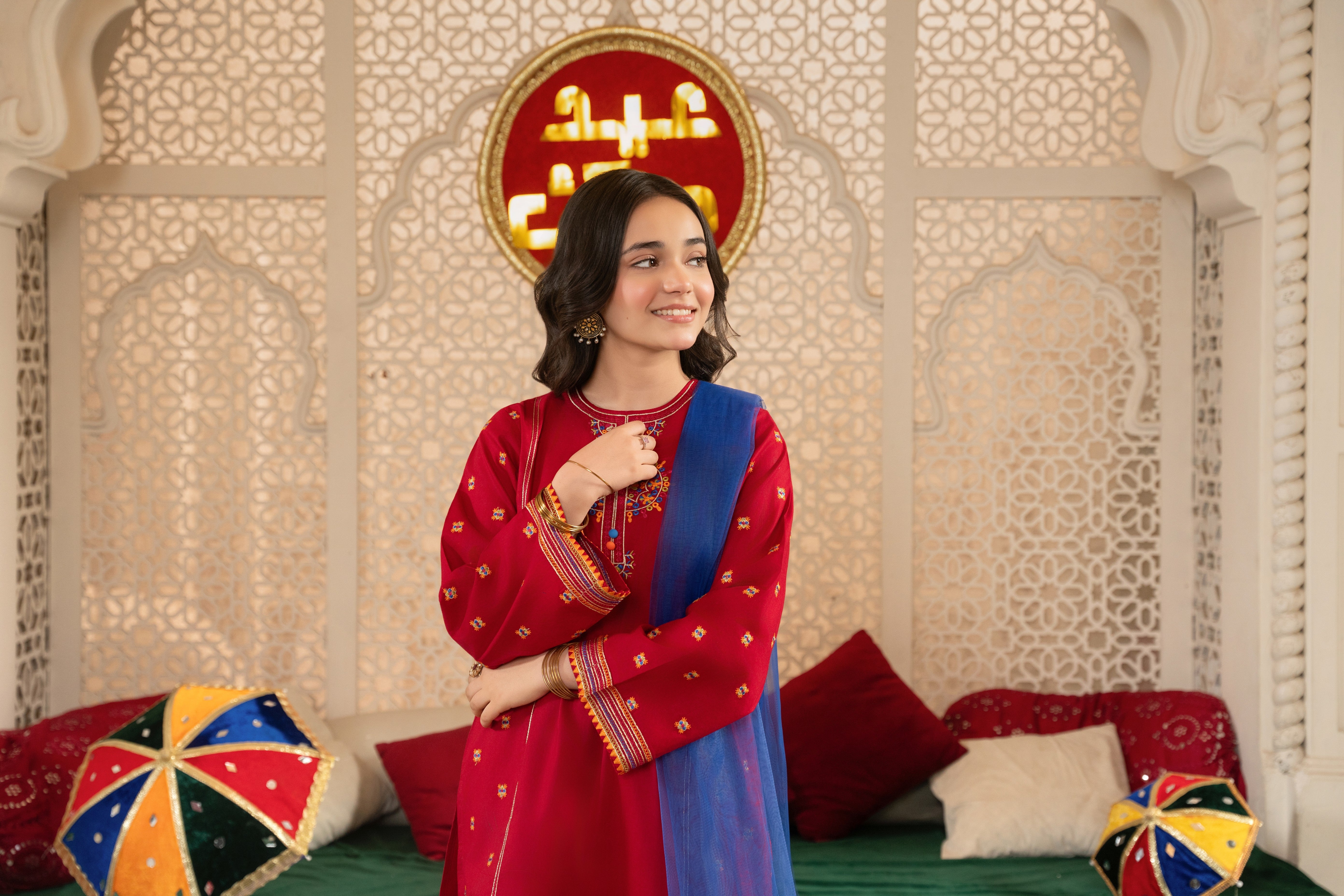 Girls Premium 3-Piece Embroidered Cotton Suit with Net Dupatta – Festive & Casual Wear