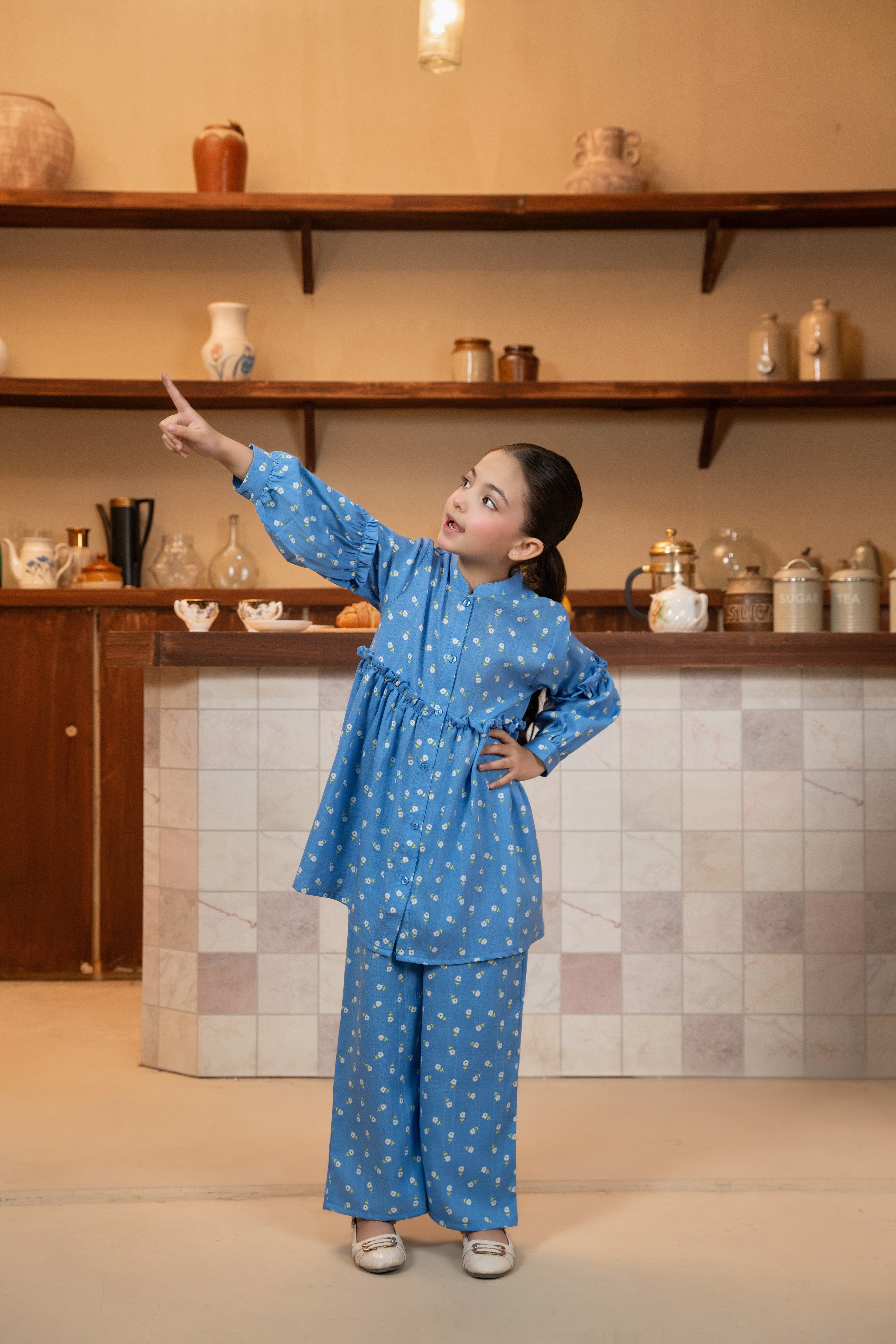 Girls Blue Printed Cotton Suit – 2 Piece top & bottom