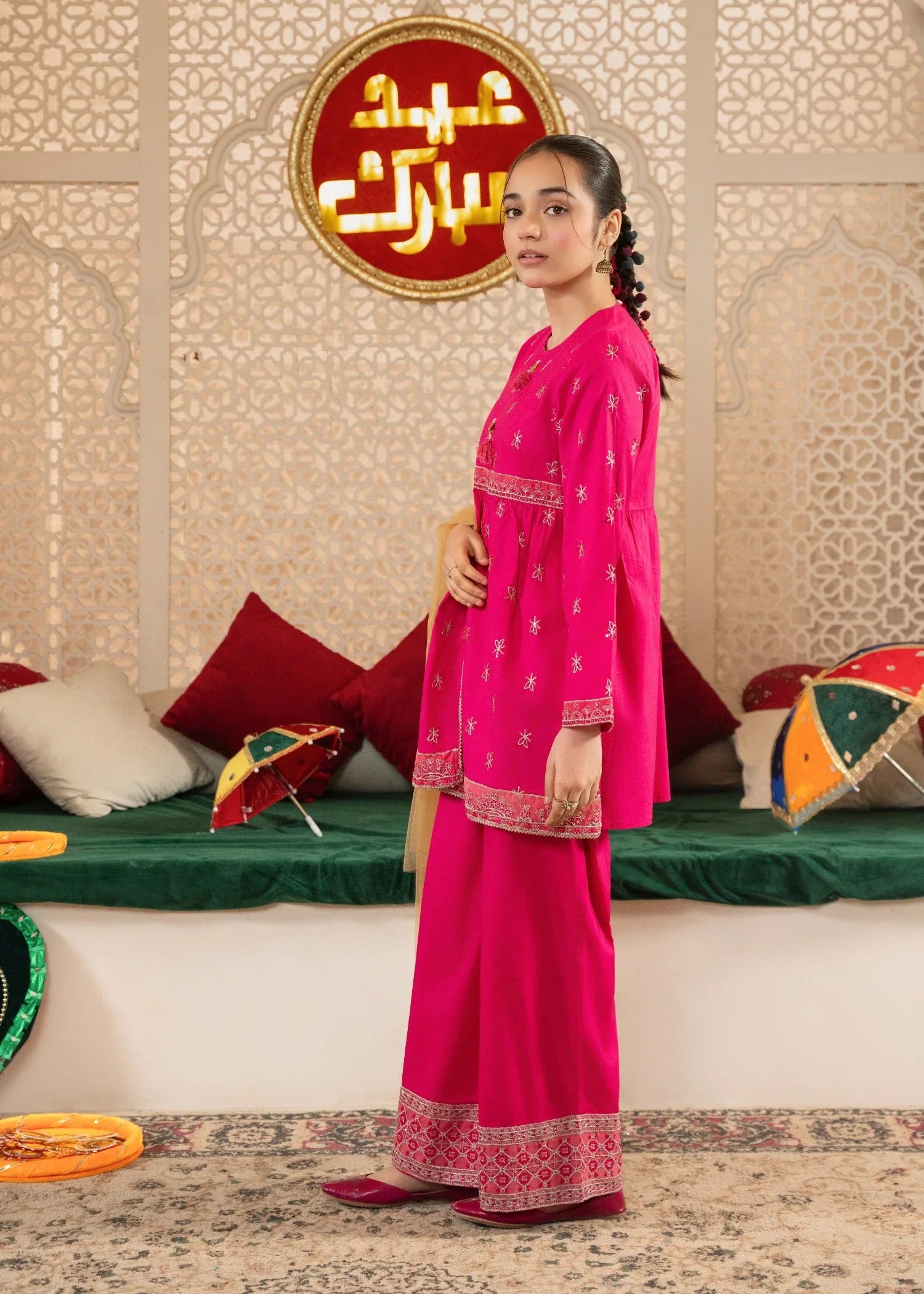 Elegant Ivory: Girls' 100% Cotton 3-Piece Multihead Embroiderd